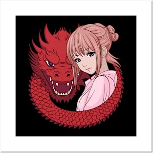 Anime Girl with Dragon Posters and Art